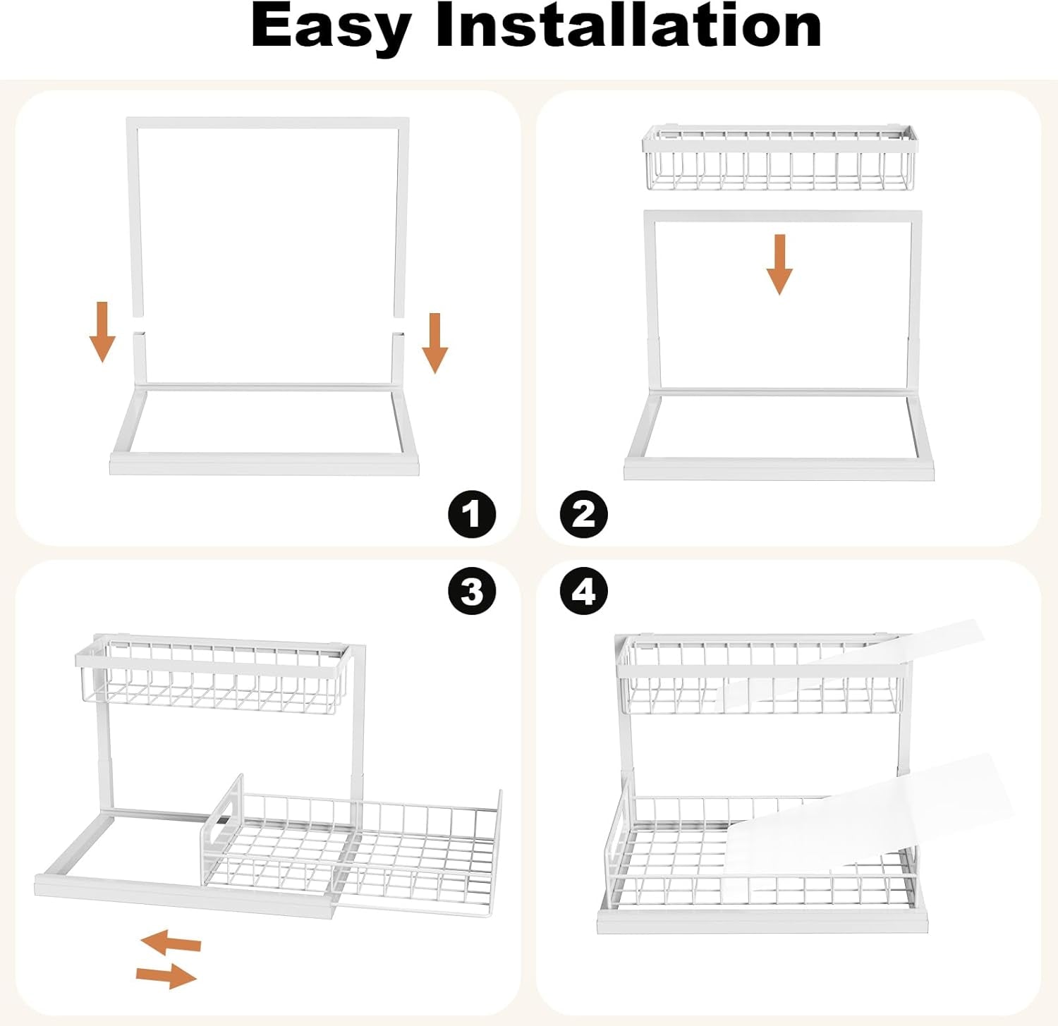 under Sink Organizer, L-Shaped 2 Tier Pull Out Cabinet Organizer