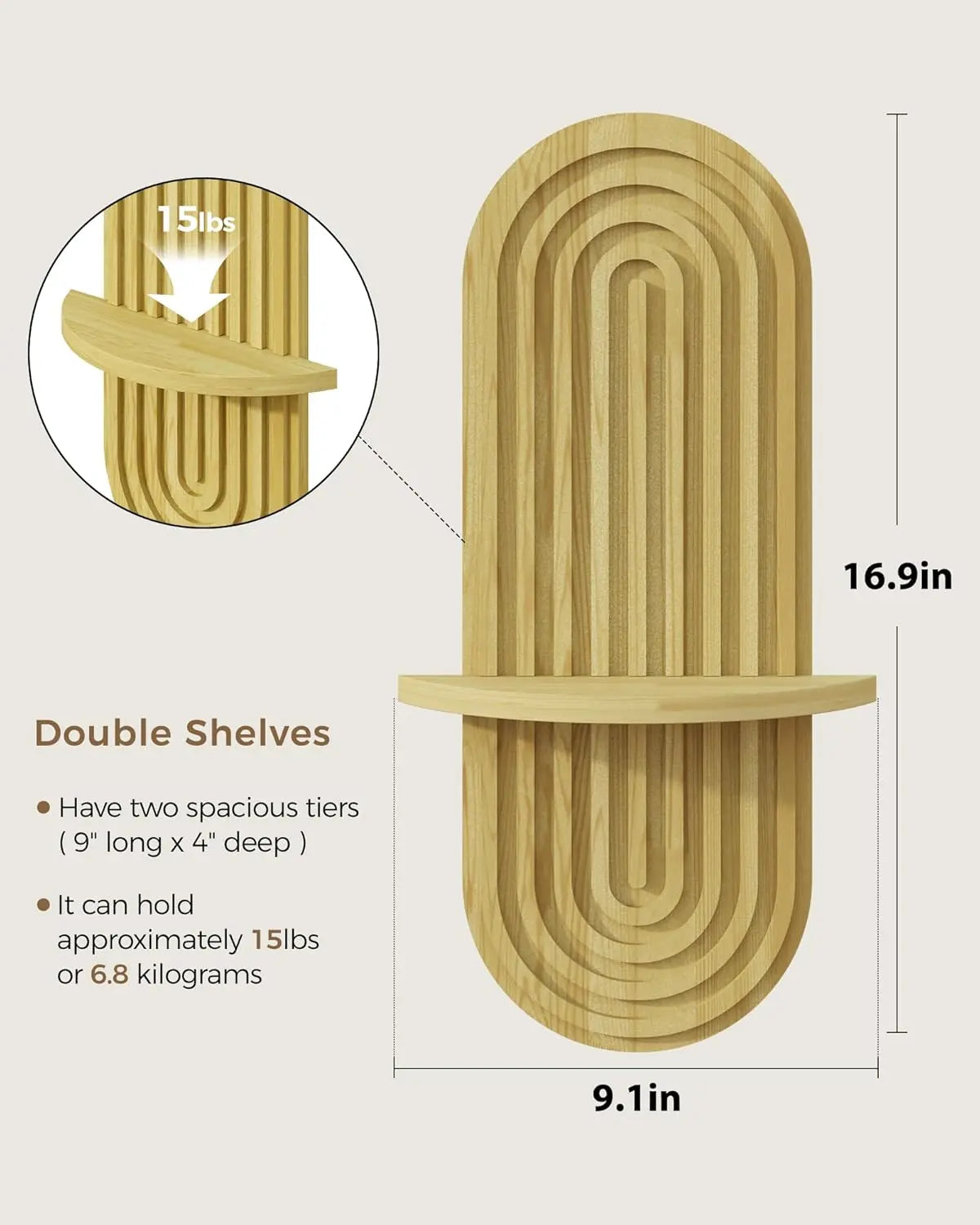 Bamworld Boho Wall Decor Plant Wall Shelf Mid Century Modern Decor Hanging Plant Shelf 2-Tier 1-Tier Wooden Floating Shelves for Home Bathroom Bedroom Living Room Office Holding Planter Decoration Walnut Natural