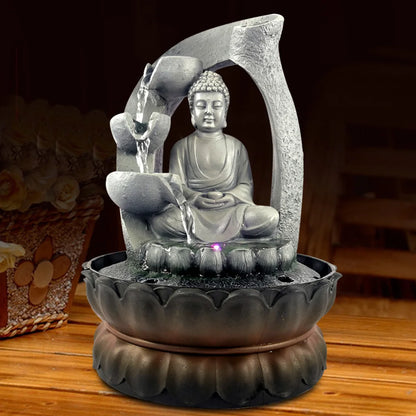 Indoor Water Fountain Water Feature LED Lights Tabletop Buddha Sculpture for Office Bedroom Home Decor