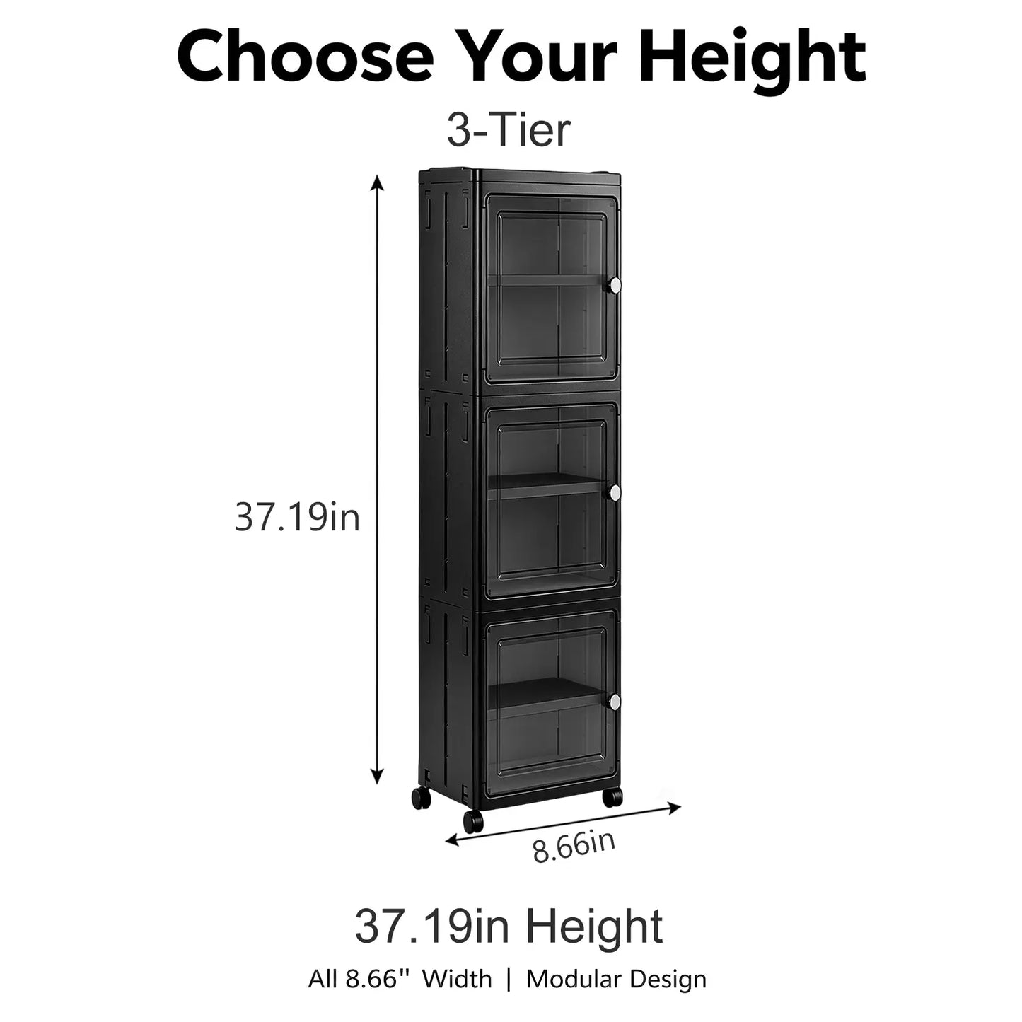 White Freestanding PP Plastic Pantry Storage Cabinet - 5-Tier Slim Narrow Unit with 360° Swivel Casters, Adjustable Shelves, Flat Fold, Lockable Modern Design, Furniture Storage for Kitchen Organizing, Bathroom