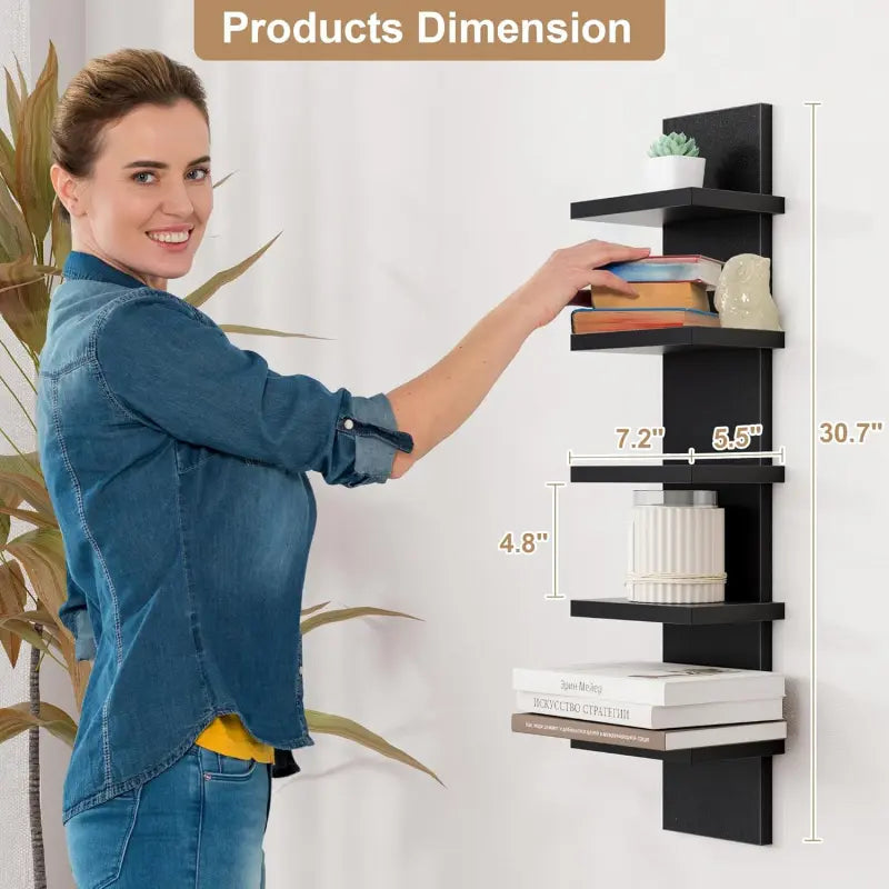 5-Tier MDF Wall Mount Floating Shelf Unit - Decorative Vertical Storage Organizer for Kitchen, Bedroom, Room Decor, Home Decor Items (Black)