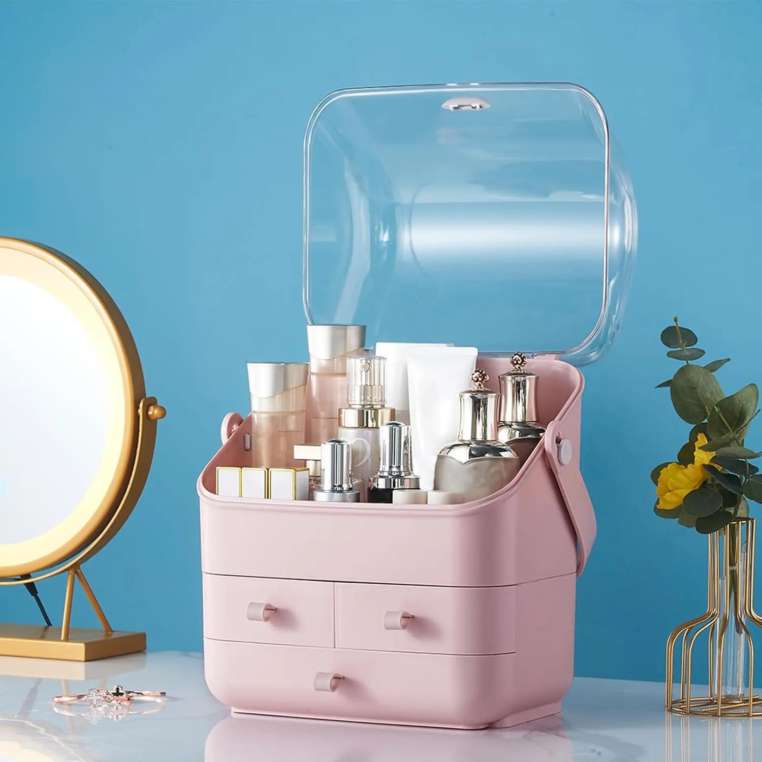 Deluxe Makeup Organizer with Drawers - Elegant Vanity Storage Solution for Makeup and Skincare Products