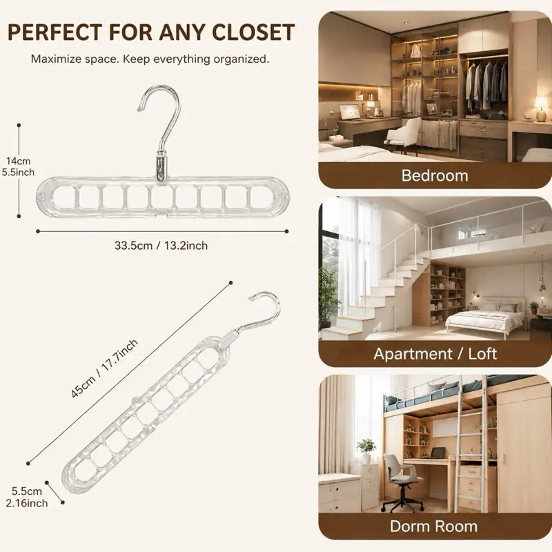 9-Hole Smart Hanger, Closet Organizer, Space-Saving Hanging Solution with Durable, Non-Slip Design, Magic Hanger