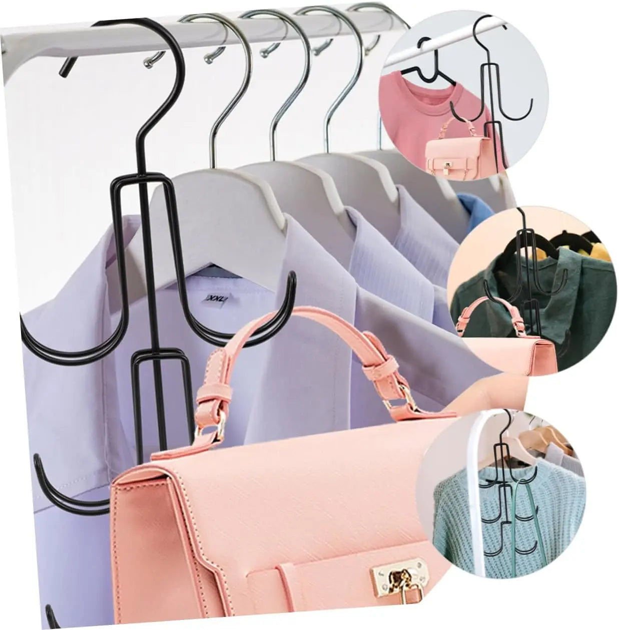 1 Pc Heavy-Duty Rotatable Multi-Tier Multi-Hook Hanger Organizer - Space-Saving Kitchen Bag Rack for Handbags, Belts, Scarves, Maximize Space Closet Storage Holder (Black)