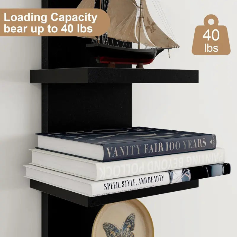 5-Tier MDF Wall Mount Floating Shelf Unit - Decorative Vertical Storage Organizer for Kitchen, Bedroom, Room Decor, Home Decor Items (Black)