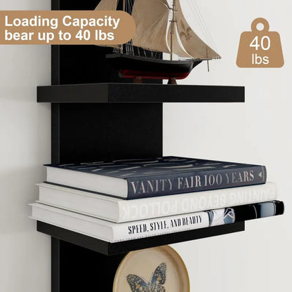 5-Tier MDF Wall Mount Floating Shelf Unit - Decorative Vertical Storage Organizer for Kitchen, Bedroom, Room Decor, Home Decor Items (Black)