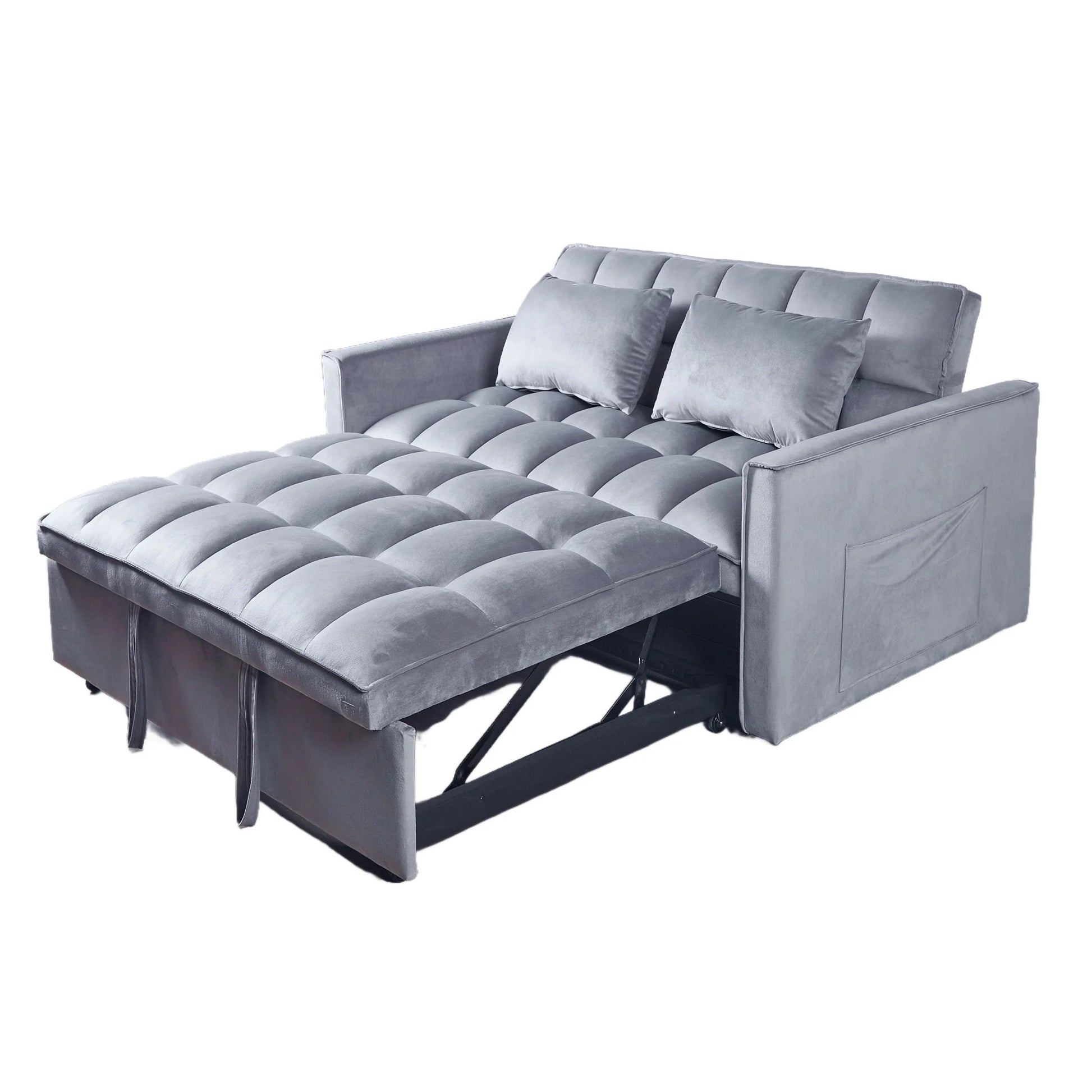 51.1-Inch Velvet Convertible Sofa Bed with Adjustable Backrest - Light Grey Loveseat for Living Room or Office