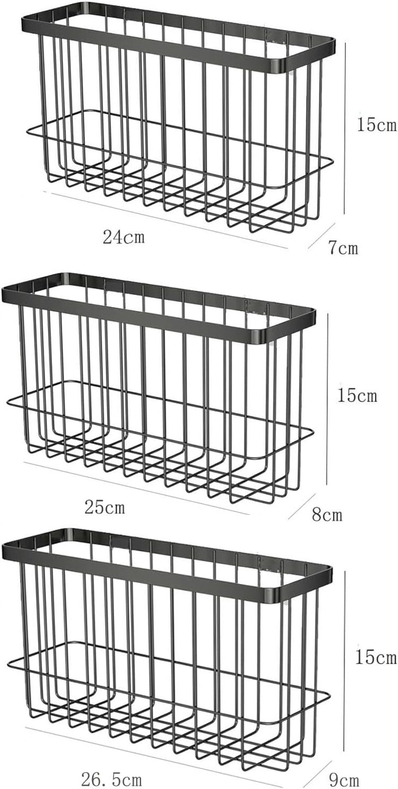 3-Piece Wall-Mounted Storage Box Set for Kitchen Cabinet Doors, Self-Adhesive Organizer for Wardrobe, Bathroom, and Refrigerator (Black)