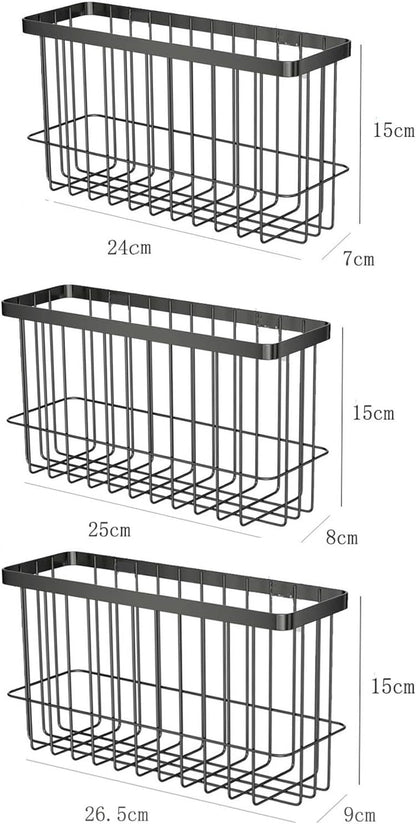 3-Piece Wall-Mounted Storage Box Set for Kitchen Cabinet Doors, Self-Adhesive Organizer for Wardrobe, Bathroom, and Refrigerator (Black)