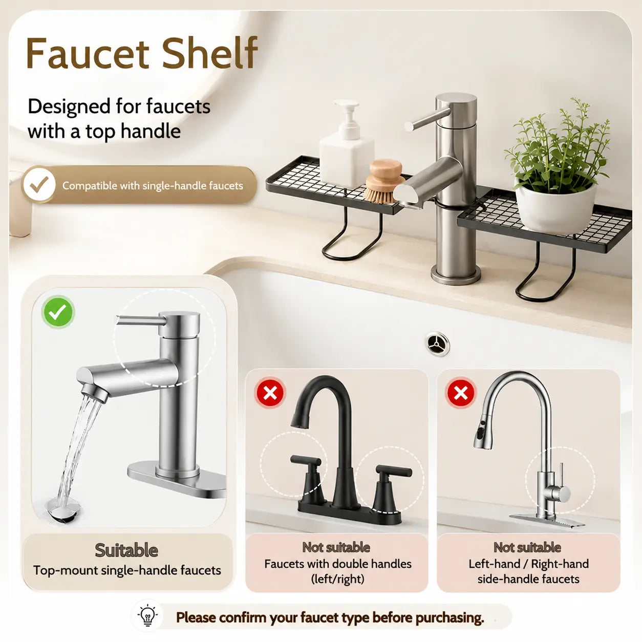Carbon Steel Bathroom Organizer - 19.7 x 4.3 Inch Luxury Minimalist No-Drill Vanity Storage Rack, Moisture-Proof Anti-Mold Accessory for Skincare and Toiletries (Not Compatible with Circular Sinks; Please Verify Faucet Compatibility on Details Page)