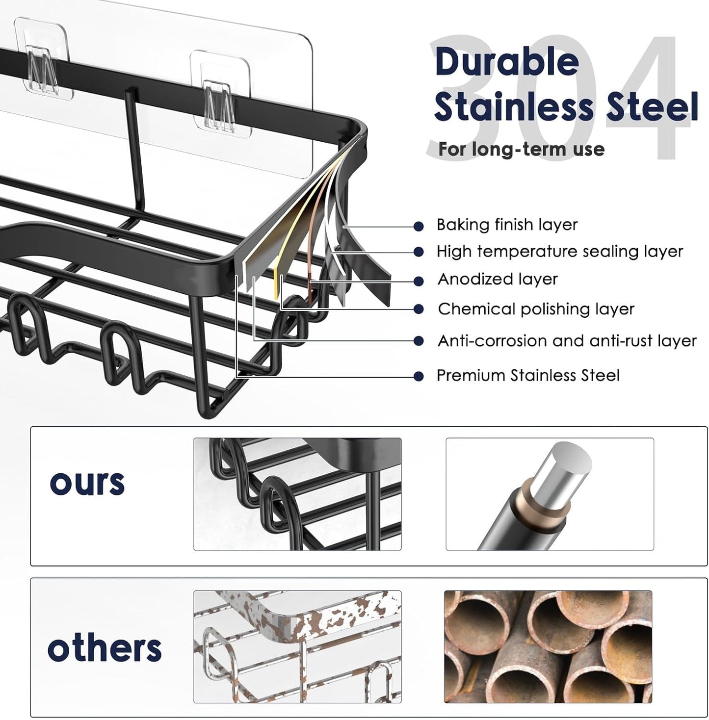 7-Pack Adhesive Stainless Steel Shower Organizer Shelf