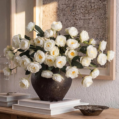 4 Artificial Peony Flowers for Vases, 28 Realistic Flower Heads, Long Stems, DIY Bouquets, Wedding Centerpieces, Home Decor, Faux Decorative Flowers, Faux Flower Decorations