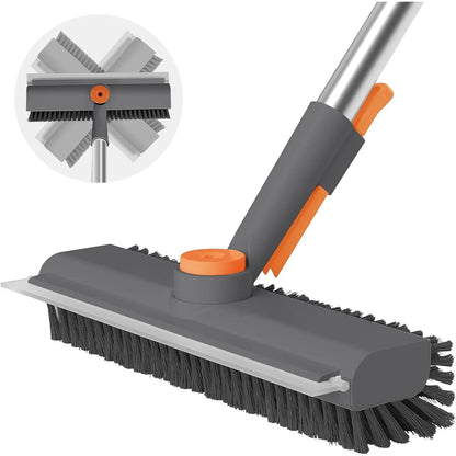 AIR U Floor Scrub Brush with Multi-Purpose Long Handle Scrub 3 in 1 360°Rotating Scrape and Heavy-Duty Stiff Bristle Scrubber Brush for Bathtub Cleaning Shower Bathroom Patio Garage Kitchen Wall and Deck Cleaning Supplies Home Essential Items