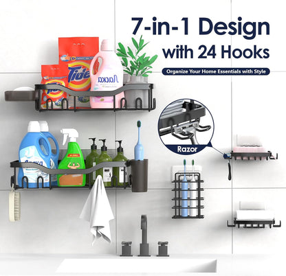 7-Pack Adhesive Stainless Steel Shower Organizer Shelf