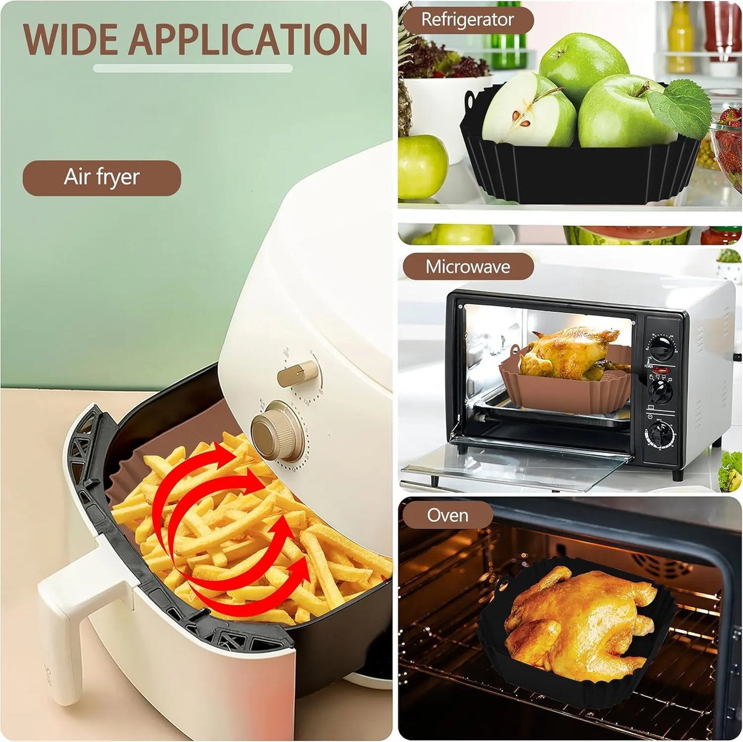 8”Square Silicone Unbleached Heavy Duty Air Fryer Liners Reusable Air Fryer Pot Non-Stick & Non-Leak Liners for 4 to 7 QT Airfryer Basket, Deep Fryer Parts & Accessories Sohochic
