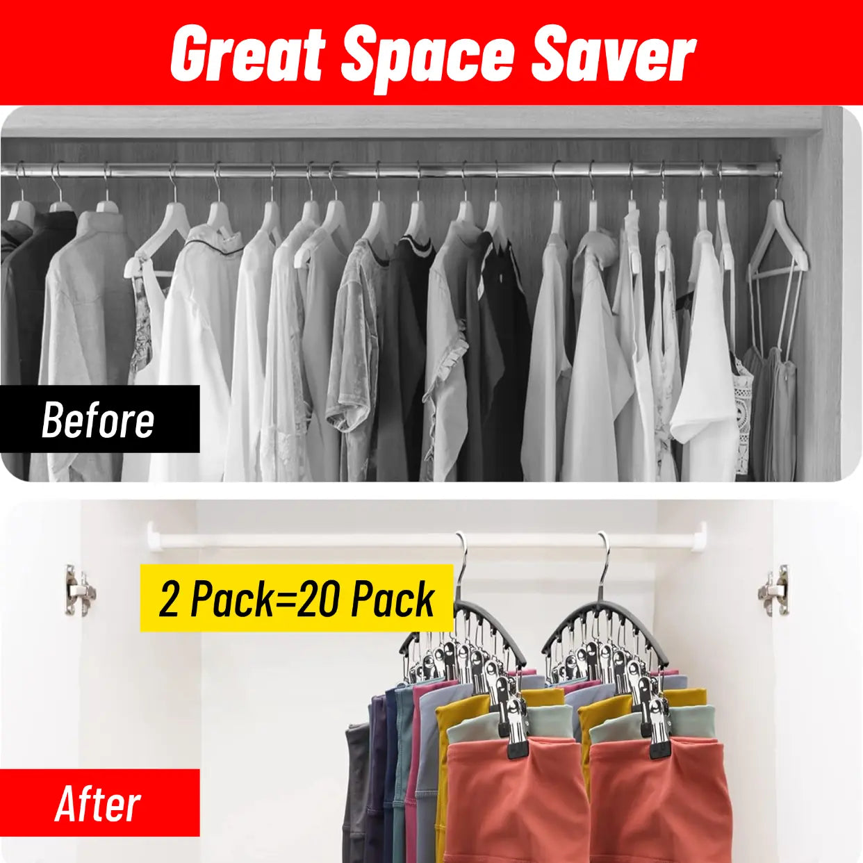 Curved Shape Hanger,10/Pcs Metal Yoga Pants Hanger, Home Organizer for Closet, Pants Hanger with 10Clothespins, Space Saving Hanging Hanger