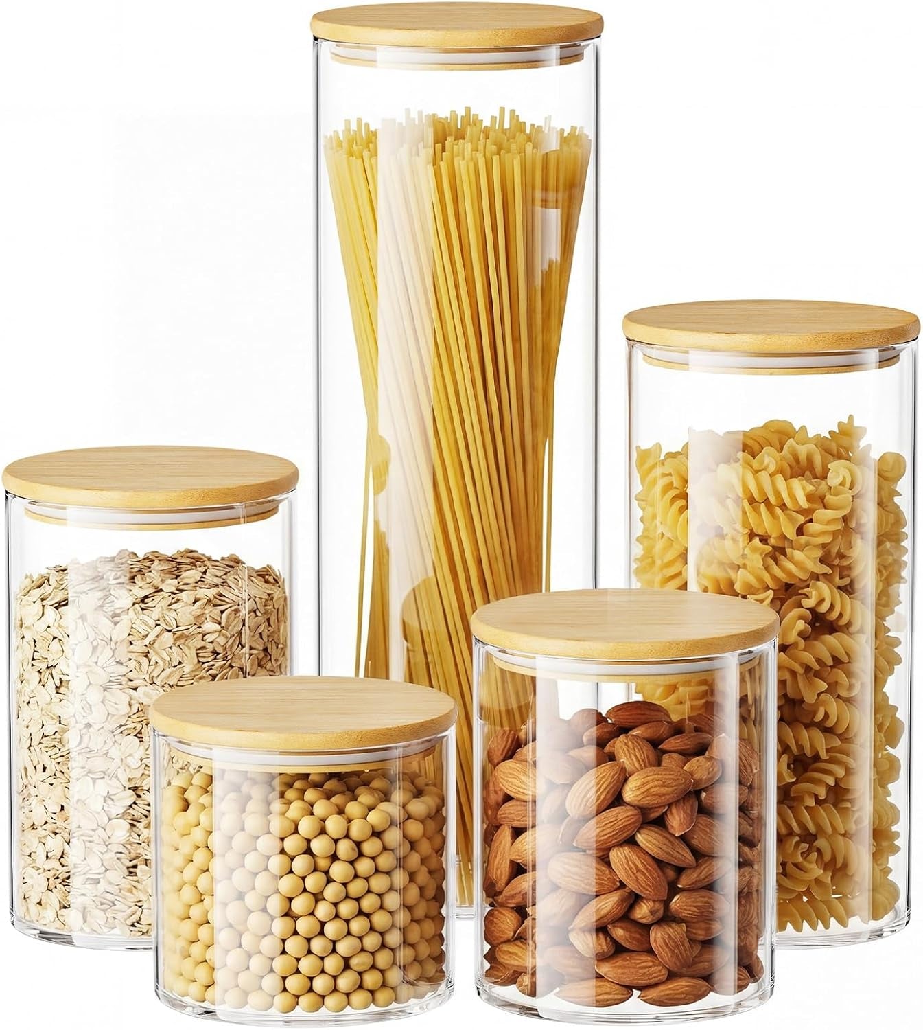 Set of 5 Multi-Size Glass Storage Jars with Lids for Coffee and Candy Preservation