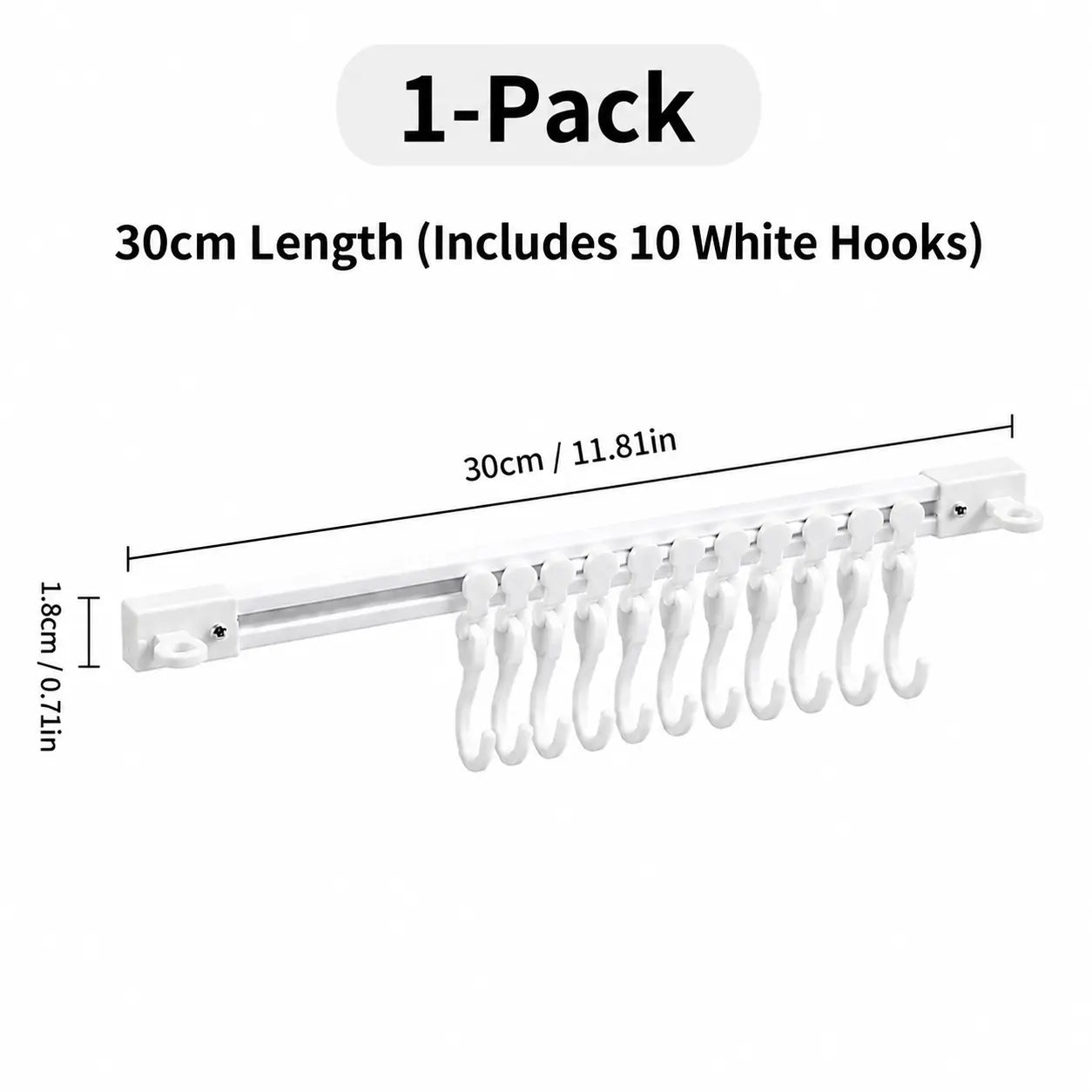 Adjustable 10-Hook Multifunctional Slide Rail Adhesive Wall Organiser, Kitchen Utensil Holder, Cupboard Hanging Storage Rack for Bathroom & Bedroom