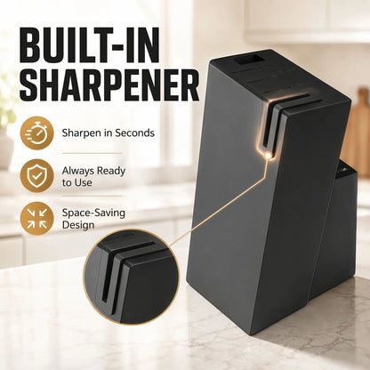14-Piece Self-Sharpening Stainless Steel Knife Set with Storage Block and Ergonomic Anti-Slip Handles, Dishwasher Safe for Home Kitchen Use