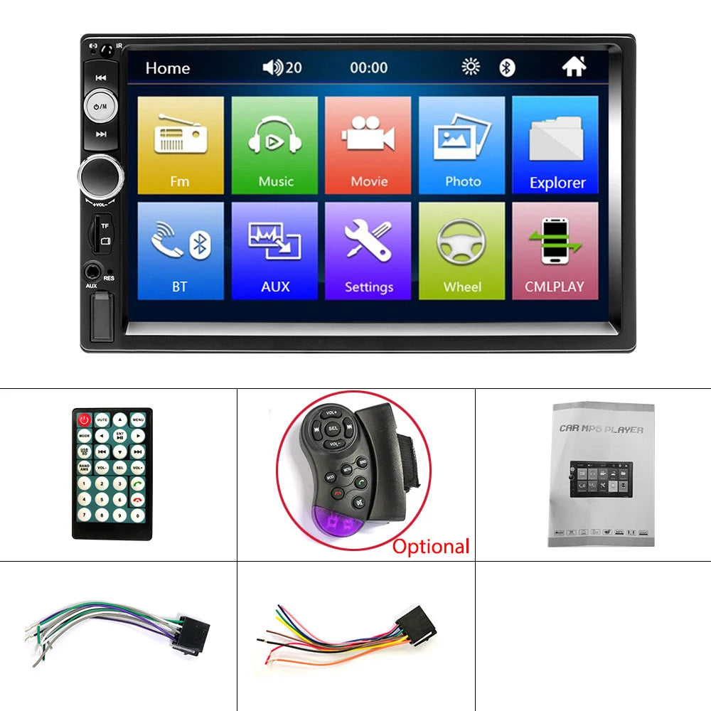 Podofo 2 Din Car Radio 7" HD Autoradio Multimedia Player 2DIN Touch Screen Auto Audio Car Stereo MP5 Bluetooth USB TF FM Camera