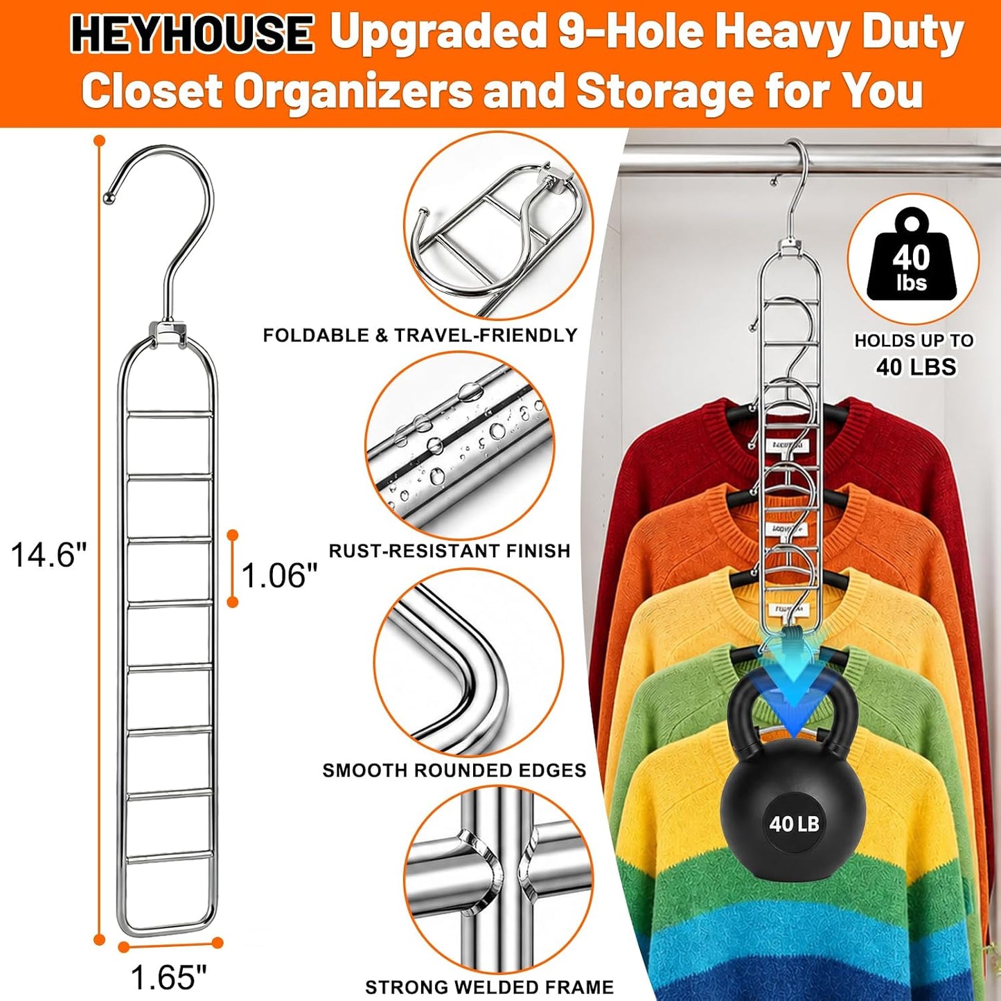 36-Hole Heavy Duty Space Saving Hangers for Closet Organizers and Storage