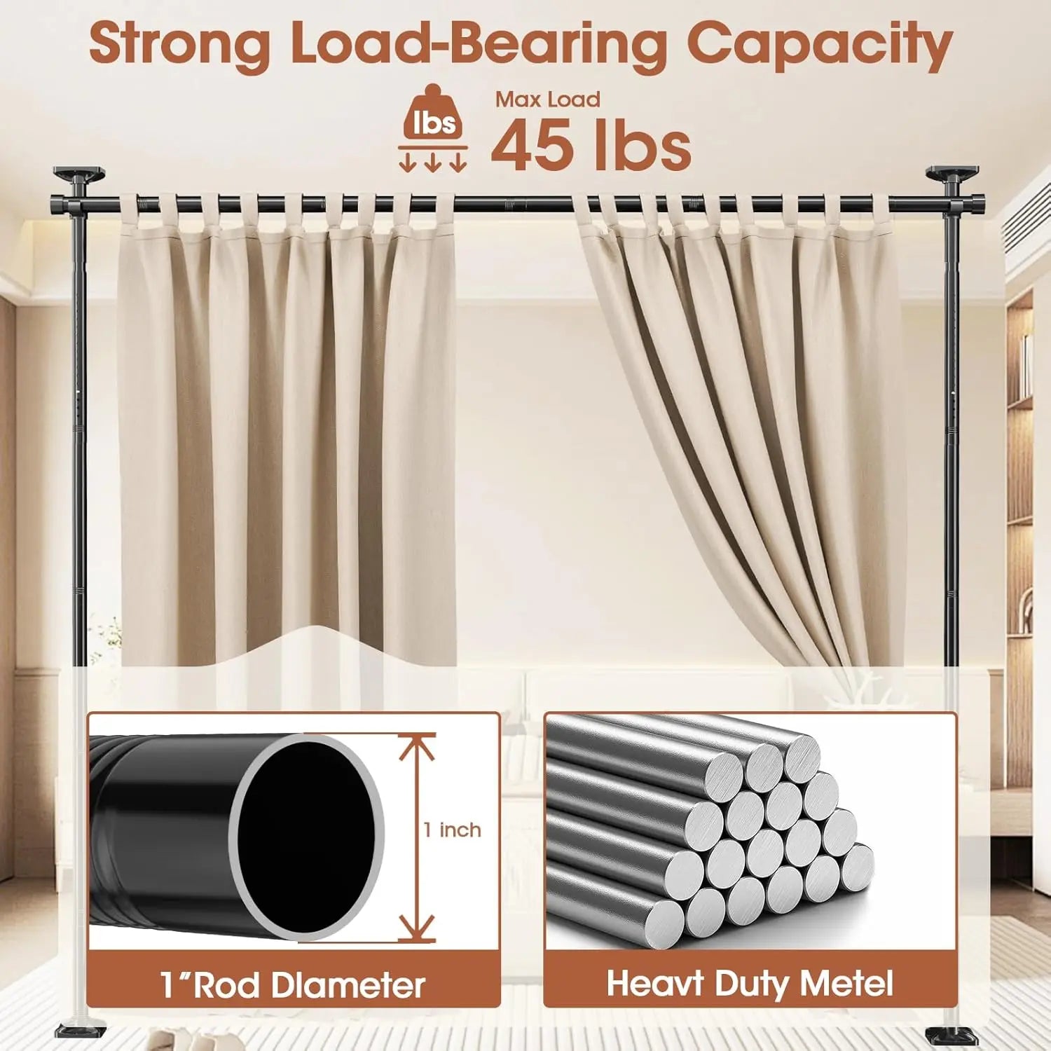 Room Divider No Drilling Curtain Rod Wall Divider for Room Separation, 4-10Ft(H) 28-114Inch(W) Adjustable, Heavy Duty Partition Space Separator Freestanding Tension Curtain Stand, Black