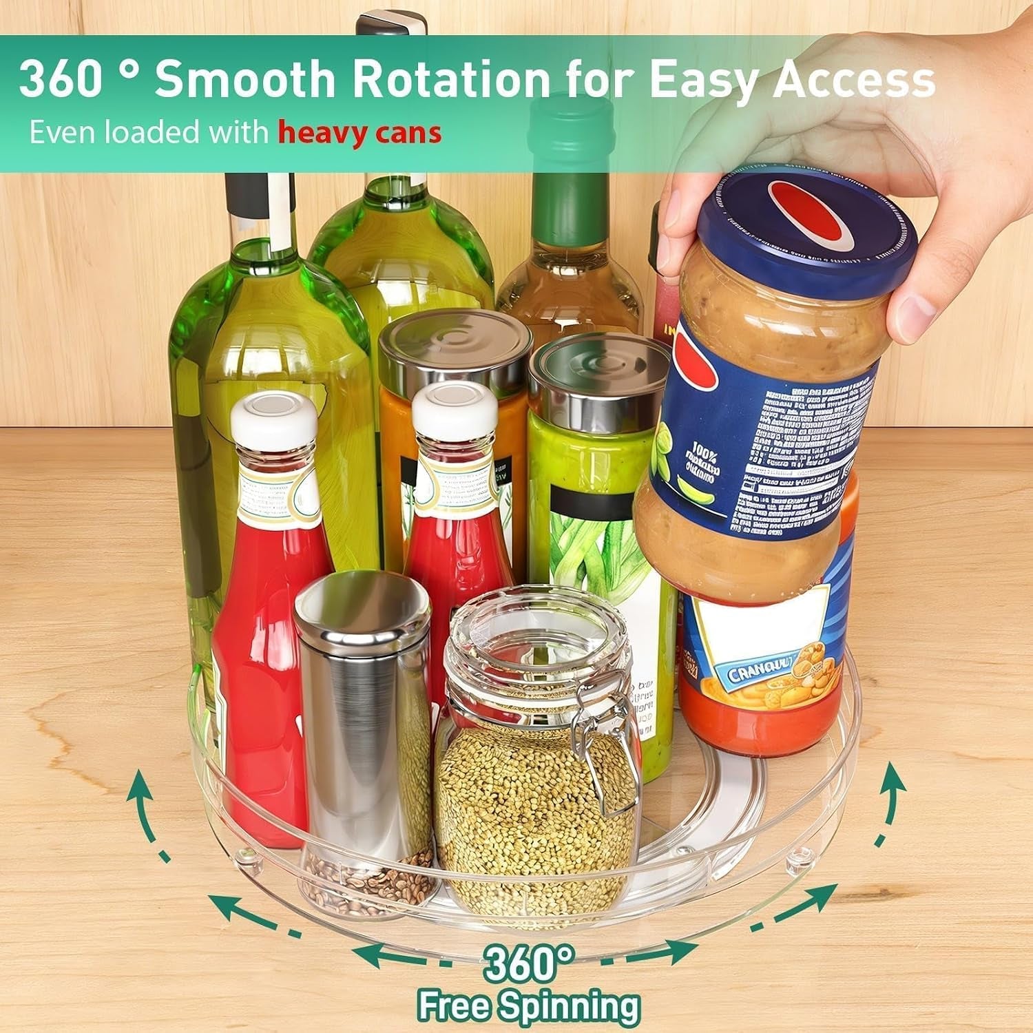 Set of Two 9.5-Inch Non-Skid Lazy Susan Organizers for Cabinet Use