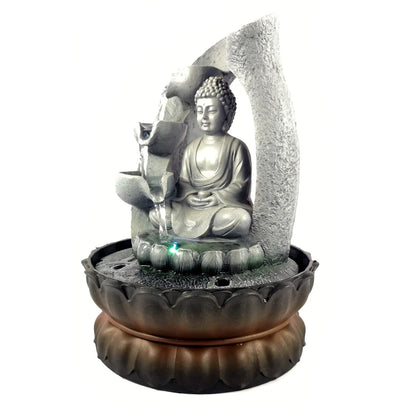 Indoor Water Fountain Water Feature LED Lights Tabletop Buddha Sculpture for Office Bedroom Home Decor