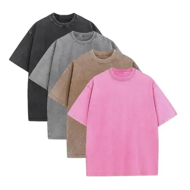 Men'S Cotton T-Shirts Half Short Sleeves Casual Loose Soild Streetwear Tops, Unisex Retro Street T-Shirts, Loose Fit Acid Washed Men'S T Shirts,Summerwins,Father'Sdaygifts,Back to School,Back to School Shopping