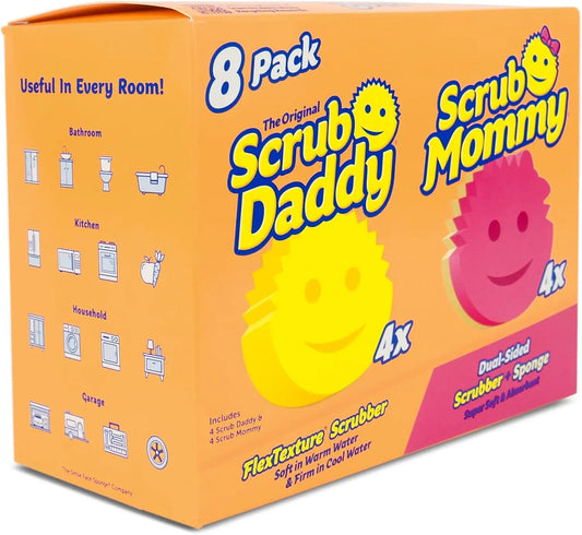 (8-Pack) Scrub Daddy & Scrub Mommy Kitchen Cleaning Tools - Bpa-Free Polymer Foam, Built-In Sponges & Scouring Pads, Scratch-Free Dish Scrubber, Stain & Odor Resistant Home Care Supplies, Built-In Scrub Sponges & Scouring Pads