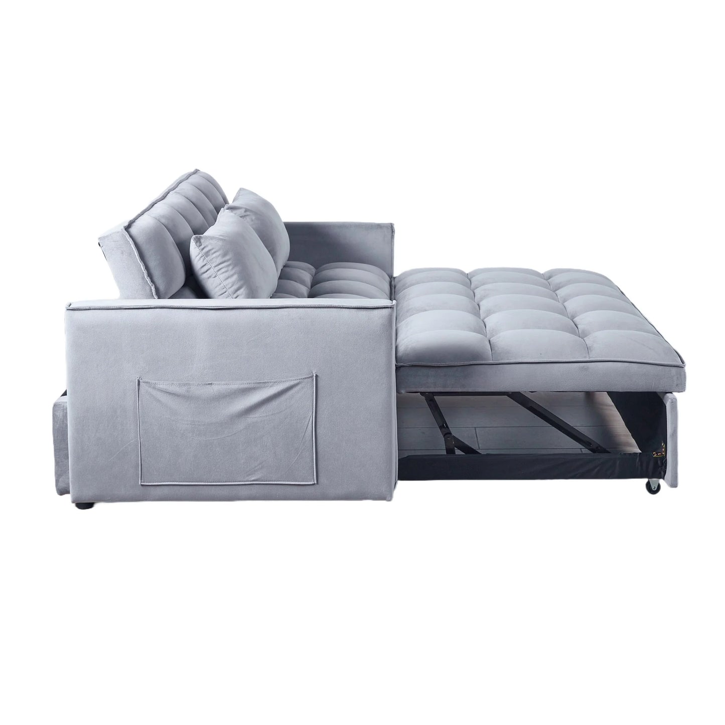 51.1-Inch Velvet Convertible Sofa Bed with Adjustable Backrest - Light Grey Loveseat for Living Room or Office