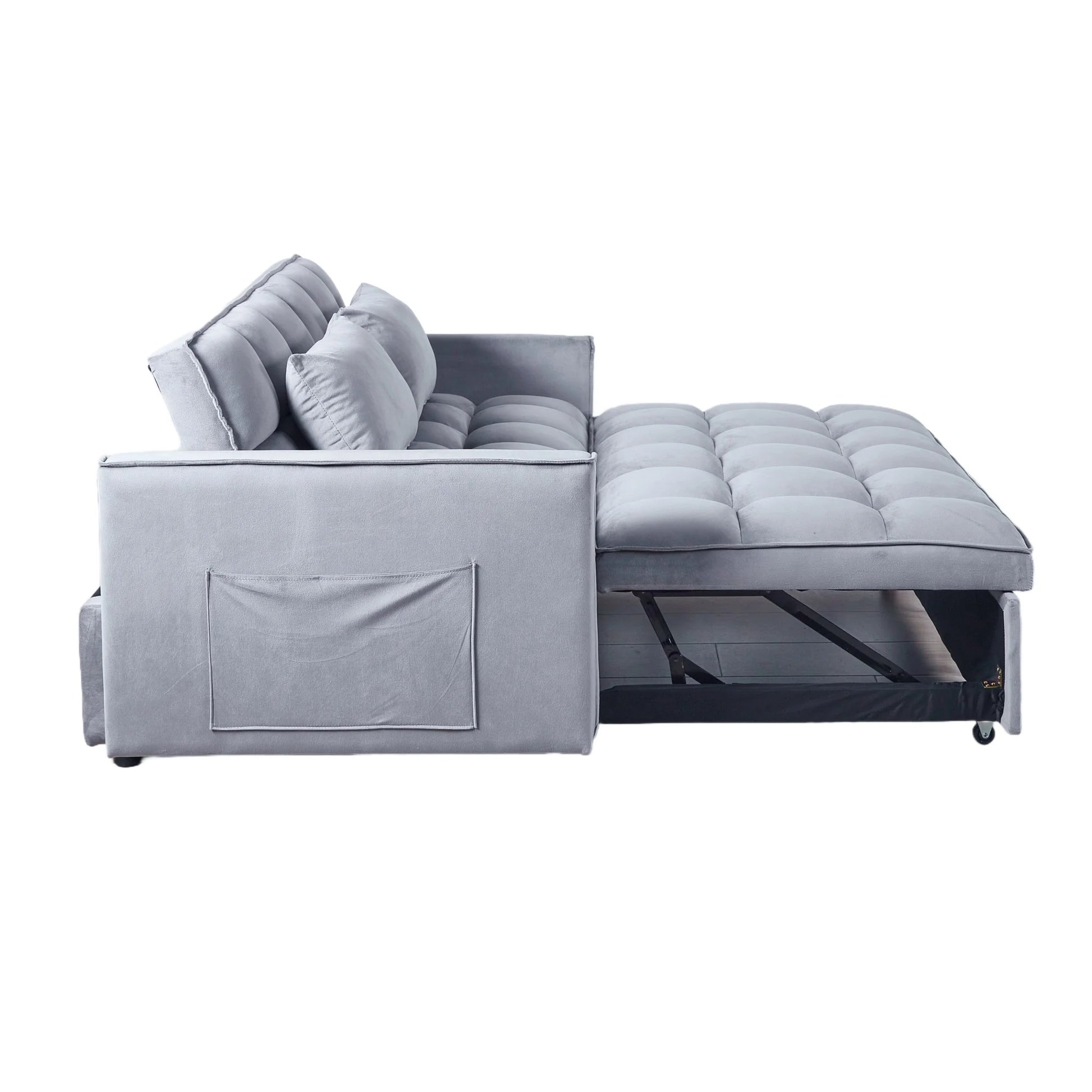 51.1-Inch Velvet Convertible Sofa Bed with Adjustable Backrest - Light Grey Loveseat for Living Room or Office