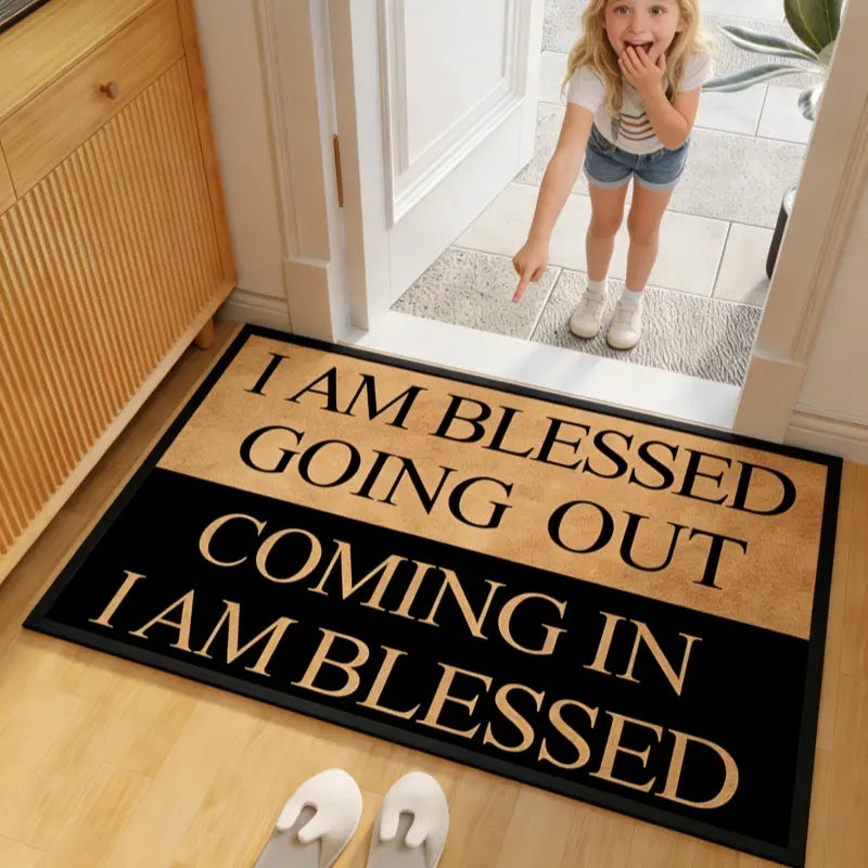 Blessing Letter Pattern Door Mat, Minimalist Indoor Entryway Rug, Creative Small Floor Mat for Living Rooms, Bedrooms, and Dorms – Good Luck Area Rug