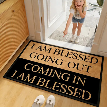 Blessing Letter Pattern Door Mat, Minimalist Indoor Entryway Rug, Creative Small Floor Mat for Living Rooms, Bedrooms, and Dorms – Good Luck Area Rug