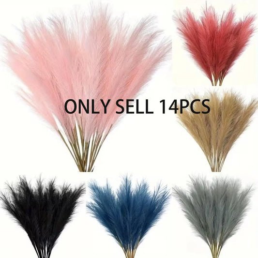 14Pcs Artificial Pampas Grass, Tall Faux Fur Grass, Large Fake Bouquet Branches, Floor Vase Fillers, Bohemian Decor for Home Kitchen, Fake Floral Decor, Artificial Plants