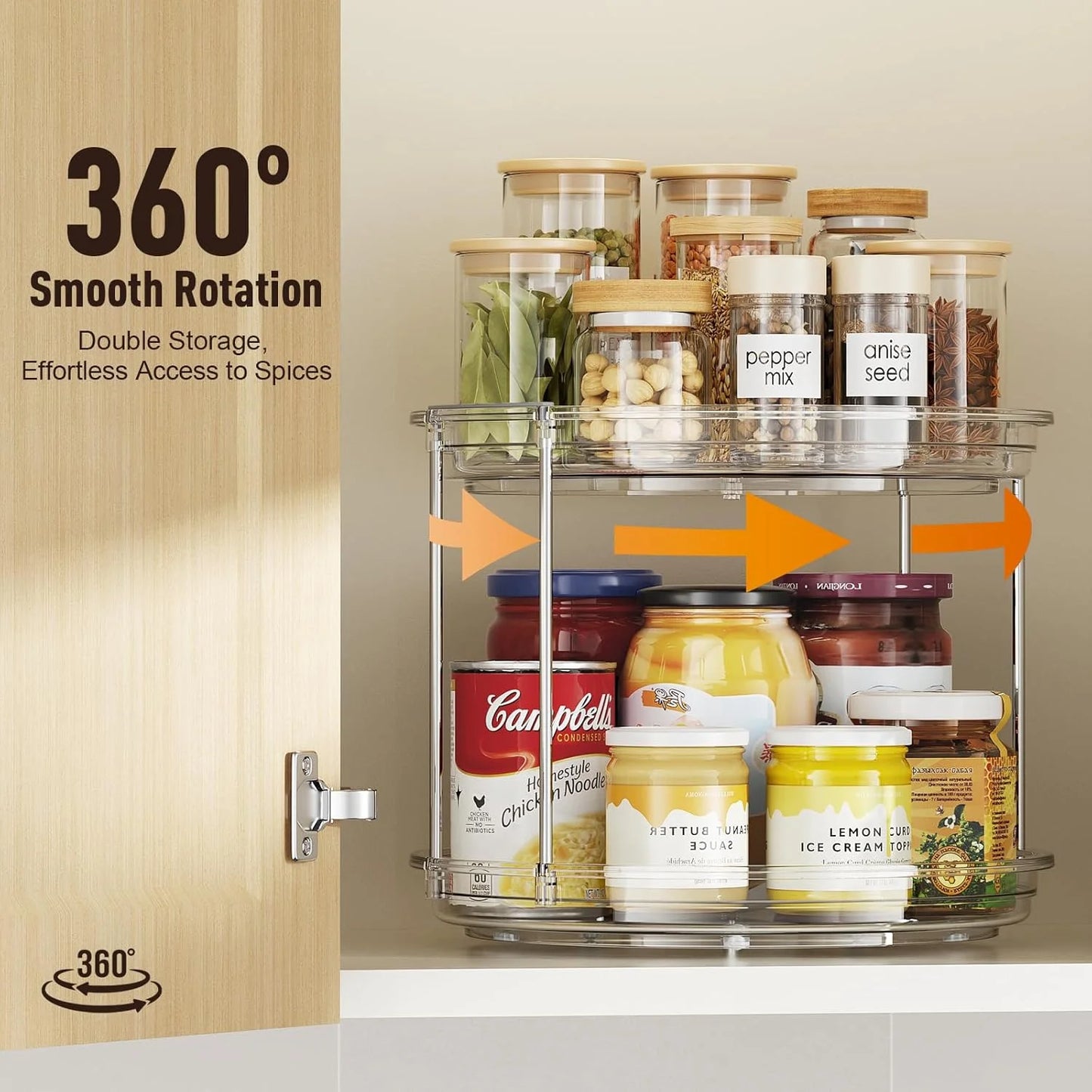 2-Tier Rotating Lazy Susan Turntable Organizer, 9.25'' - Stackable Plastic Storage Solution for Cabinets, Pantries, and Bathrooms