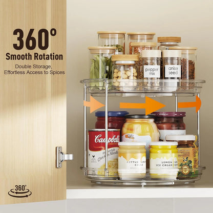 2-Tier Rotating Lazy Susan Turntable Organizer, 9.25'' - Stackable Plastic Storage Solution for Cabinets, Pantries, and Bathrooms