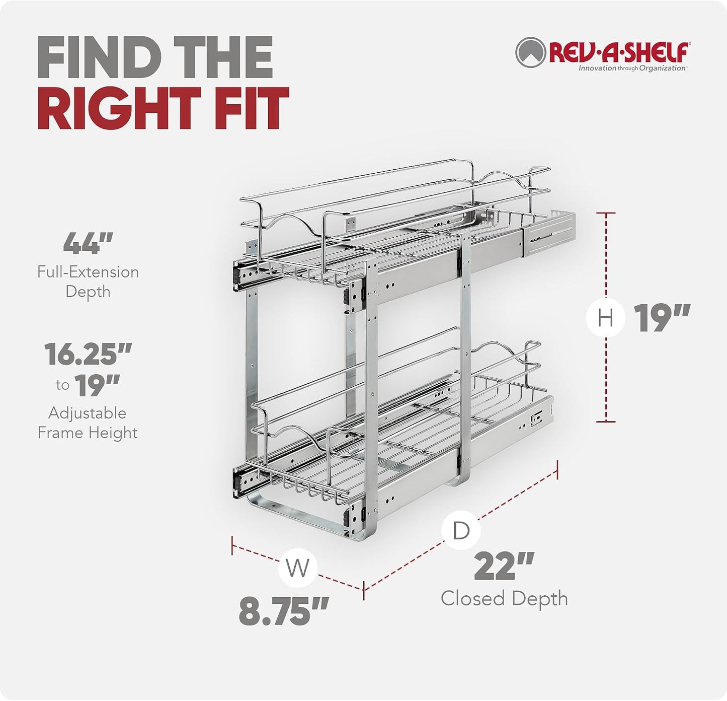 2-Tier Pull-Out Kitchen Cabinet Organizer, 9" x 22"