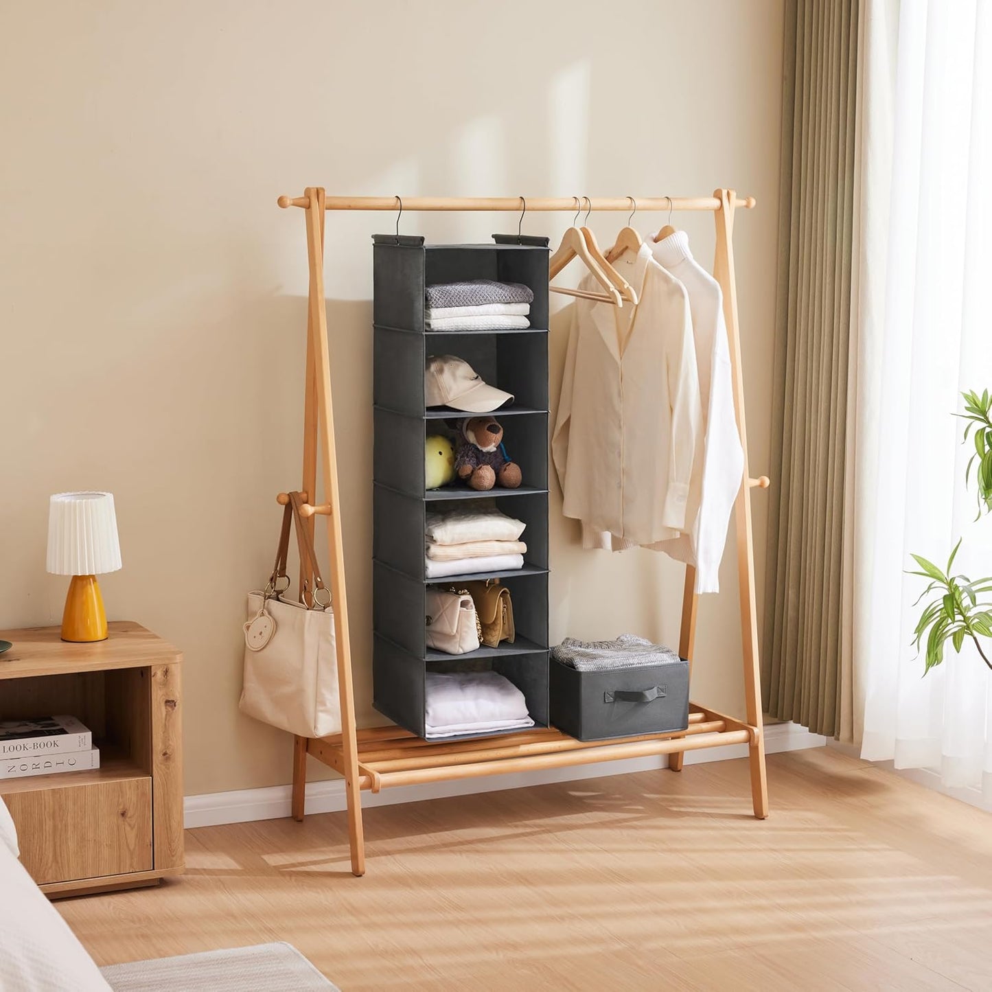 6-Tier Hanging Closet Organizer with Two Durable Hooks, Grey