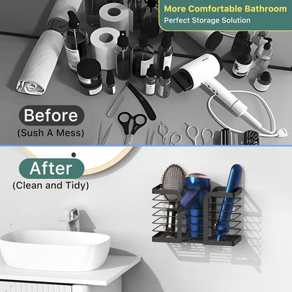 3-In-1 Adjustable Hair Dryer Holder and Tool Organizer for Wall Mounting or Cabinet Doors - Compatible with Flat Irons, Curling Irons, and Hair Straighteners