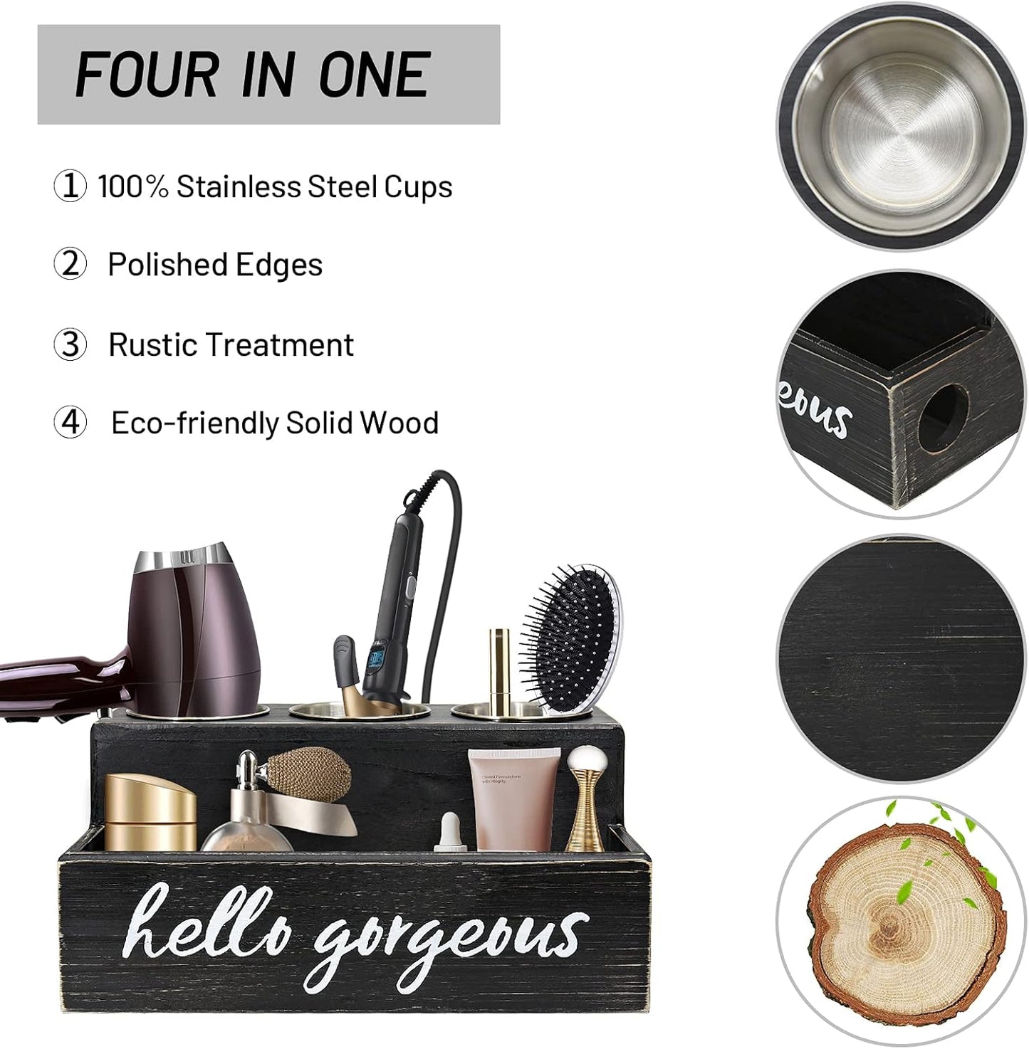 Professional Hair Tool Organizer - Black Countertop Holder for Blow Dryer, Curling Iron, and Styling Accessories - Elegant Bathroom Storage Solution for Makeup and Toiletries