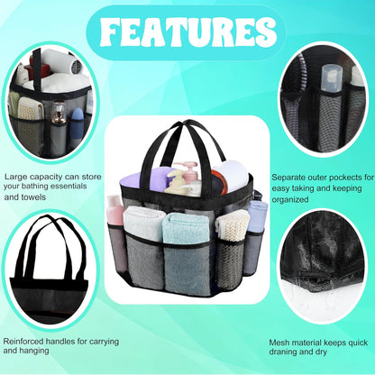 Portable Mesh Shower Caddy with 9 Pockets - Ideal for Dorm Rooms and Camping