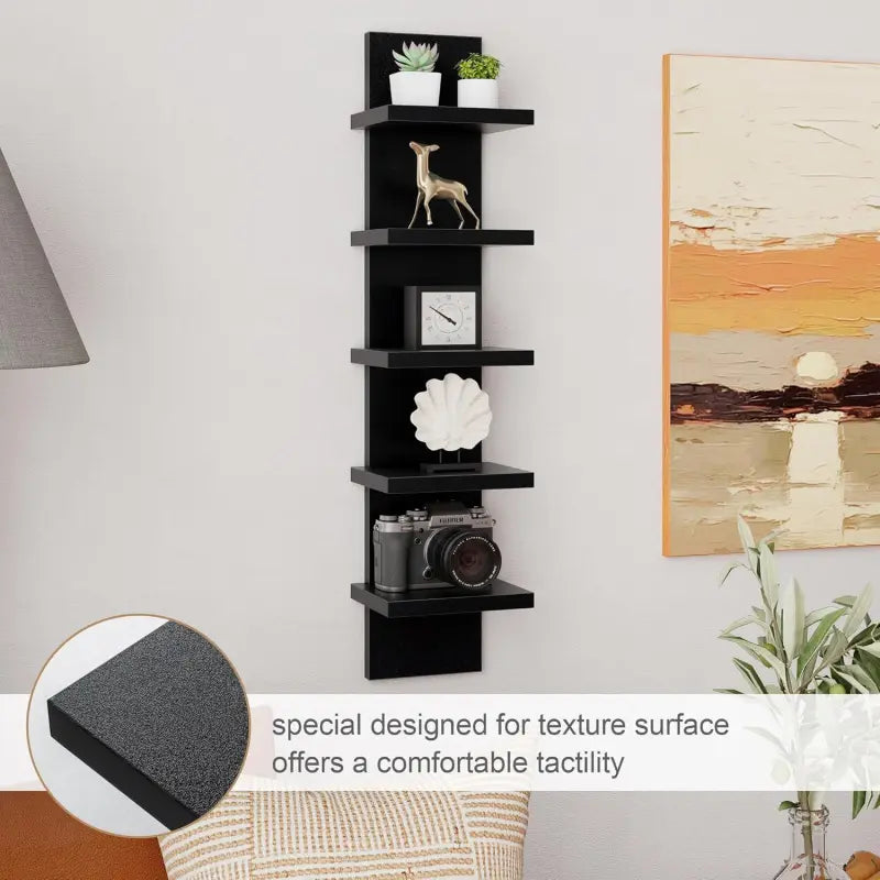 5-Tier MDF Wall Mount Floating Shelf Unit - Decorative Vertical Storage Organizer for Kitchen, Bedroom, Room Decor, Home Decor Items (Black)