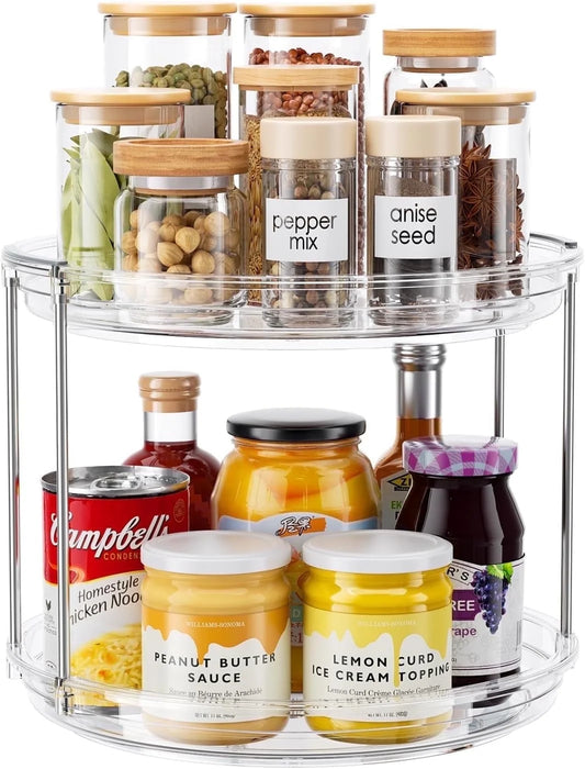 2-Tier Rotating Lazy Susan Turntable Organizer, 9.25'' - Stackable Plastic Storage Solution for Cabinets, Pantries, and Bathrooms