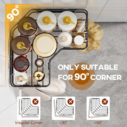Corner Shower Caddy Set - 3 Pack, Stainless Steel Organizer with Soap Holder, Large Capacity, Easy Installation, No Drilling, Supports 40 lbs, Ideal for Family and Renters, Black