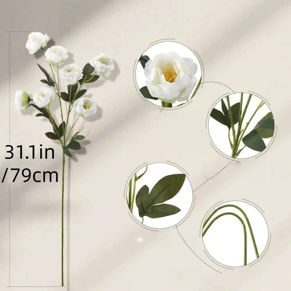 4 Artificial Peony Flowers for Vases, 28 Realistic Flower Heads, Long Stems, DIY Bouquets, Wedding Centerpieces, Home Decor, Faux Decorative Flowers, Faux Flower Decorations