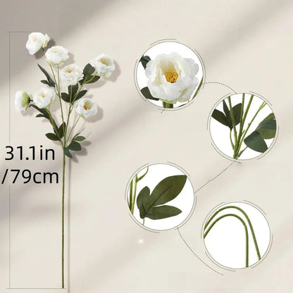 4 Artificial Peony Flowers for Vases, 28 Realistic Flower Heads, Long Stems, DIY Bouquets, Wedding Centerpieces, Home Decor, Faux Decorative Flowers, Faux Flower Decorations