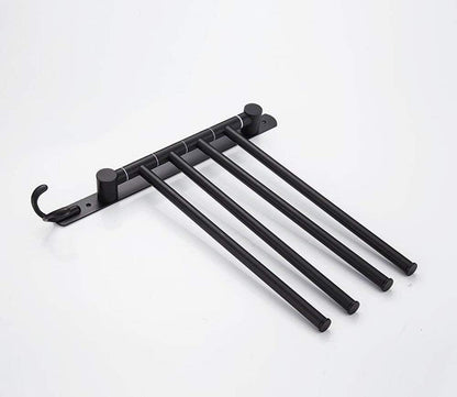 Oil Rubbed Bronze Wall-Mounted Swivel Towel Rack Holder with Hooks - 4-Arm Design for Bathroom