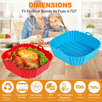 8”Square Silicone Unbleached Heavy Duty Air Fryer Liners Reusable Air Fryer Pot Non-Stick & Non-Leak Liners for 4 to 7 QT Airfryer Basket, Deep Fryer Parts & Accessories Sohochic