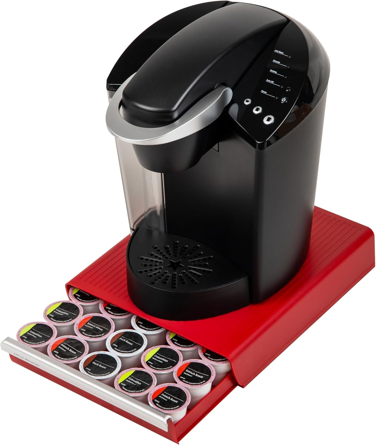 Single Serve Coffee Capsule Organizer, 30-Pod Capacity, 5-Row Design with 2-Inch Dividers, Countertop Storage Base (Coffee Maker Not Included), Red